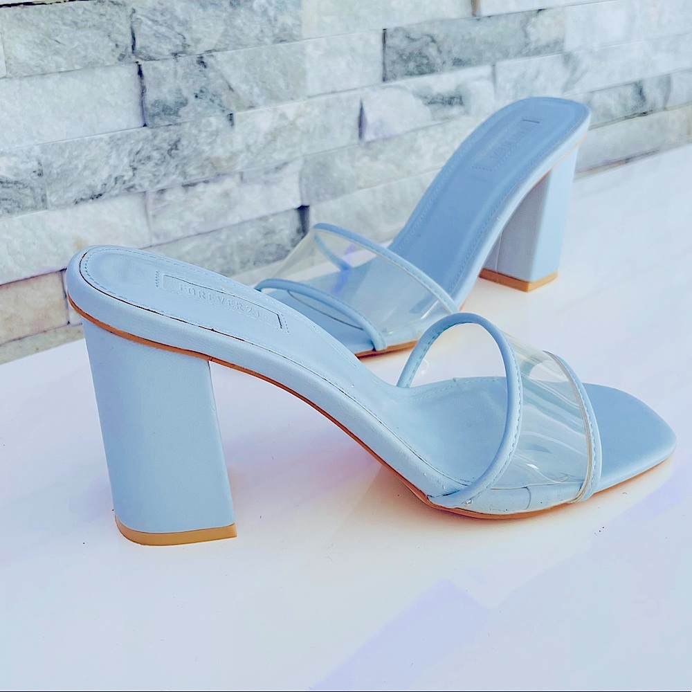 Powder Blue Clear Mule Sandals 9